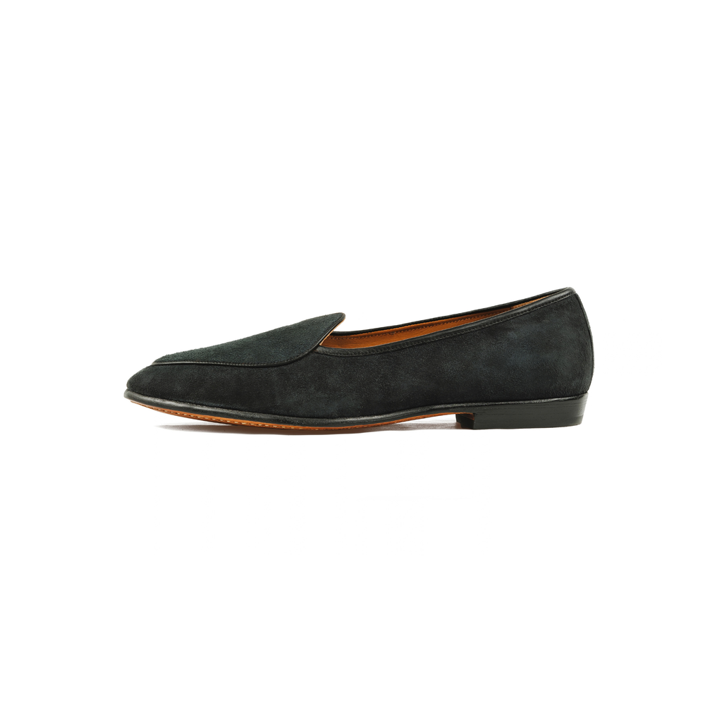 Belgian Loafer in Black Reverse Deerskin