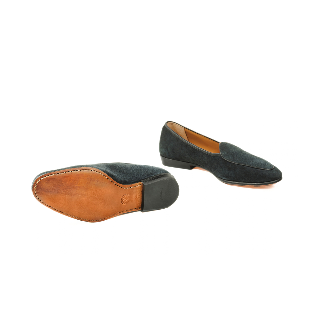 Belgian Loafer in Black Reverse Deerskin