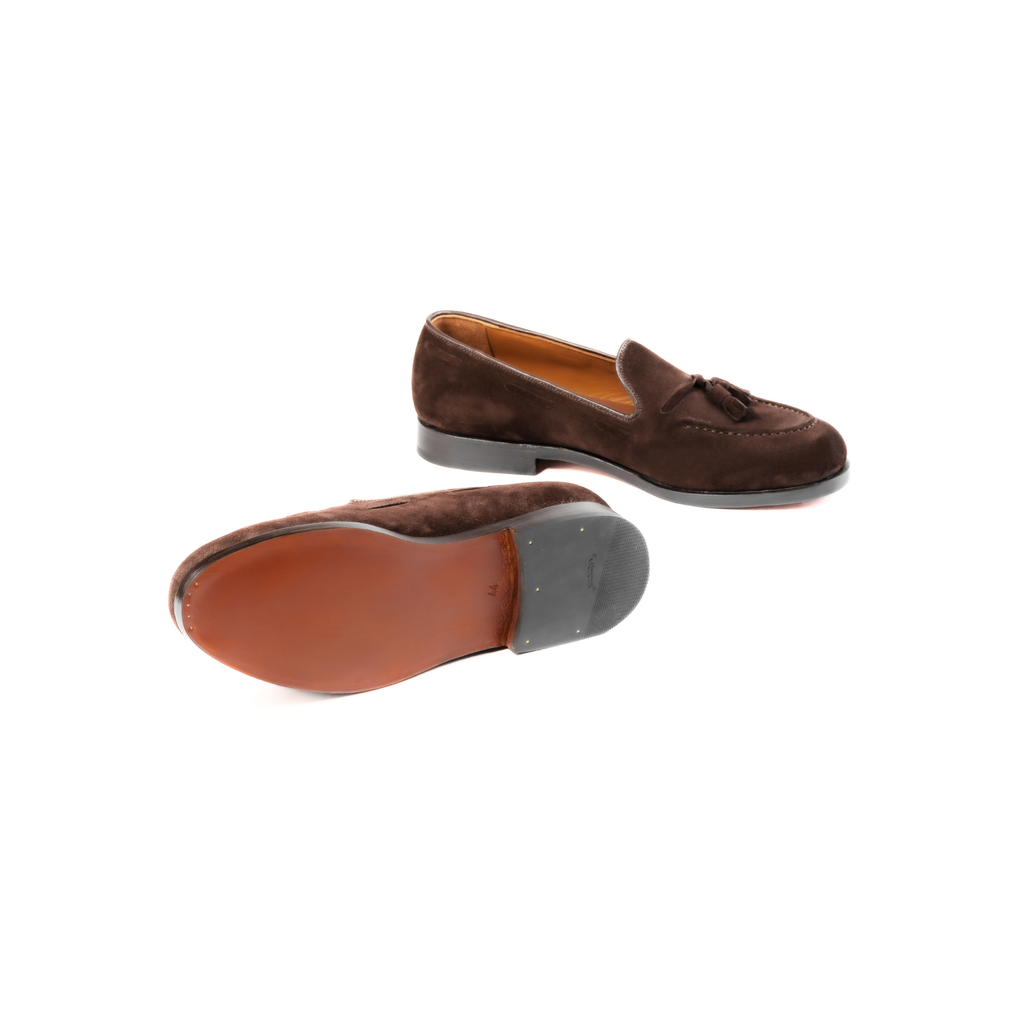 Tassel Loafer in Chocolate Suede